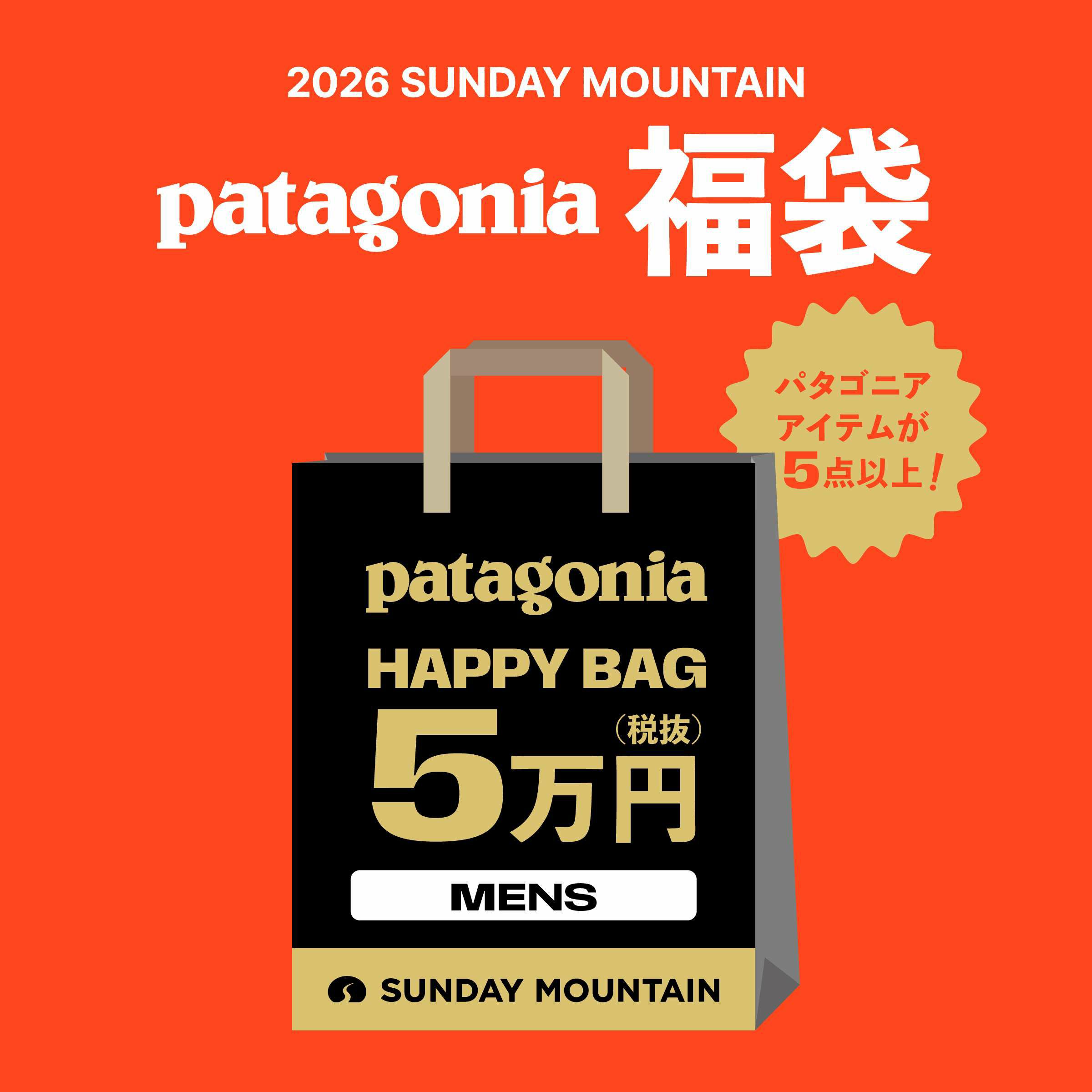 サンデーマウンテン　パタゴニア　新品未使用　5点　福袋　M 2024年 サンデーマウンテン福袋】パタゴニア福袋 5万円コース SUNDAY