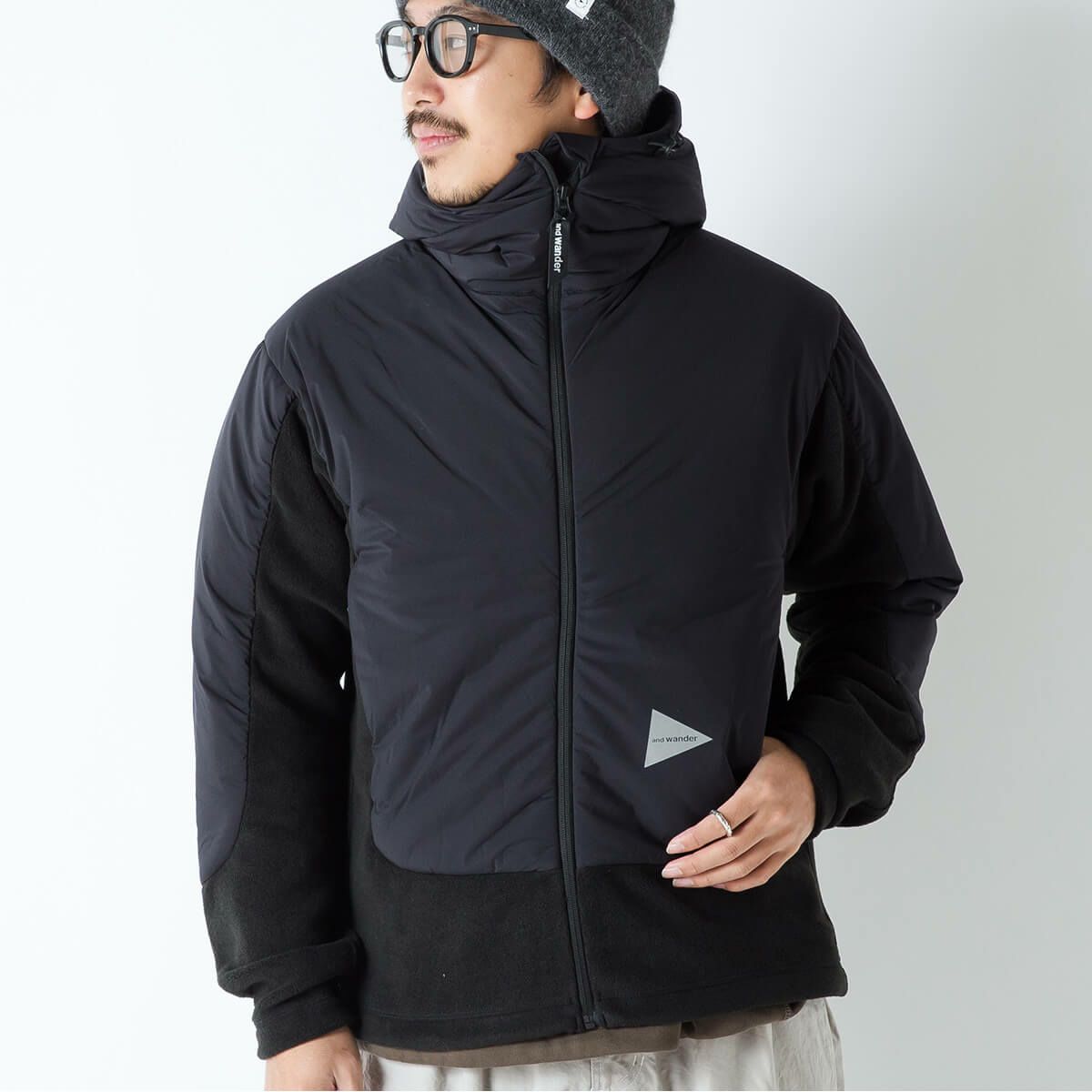 and wander フリースジャケット グレー系チェック 夢み