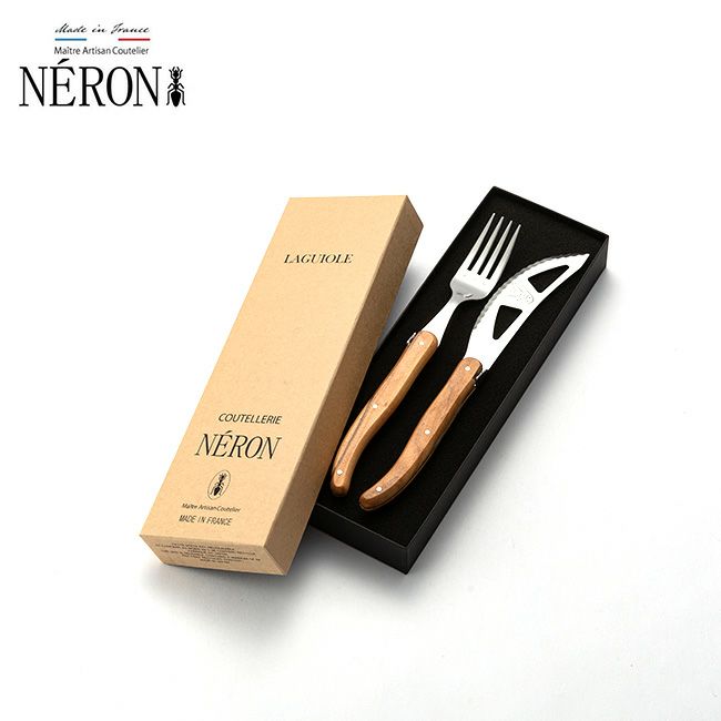 NERON ネロン オリーブハンドル ピザ用ナイフ&ディナーフォークSET(化粧箱入)