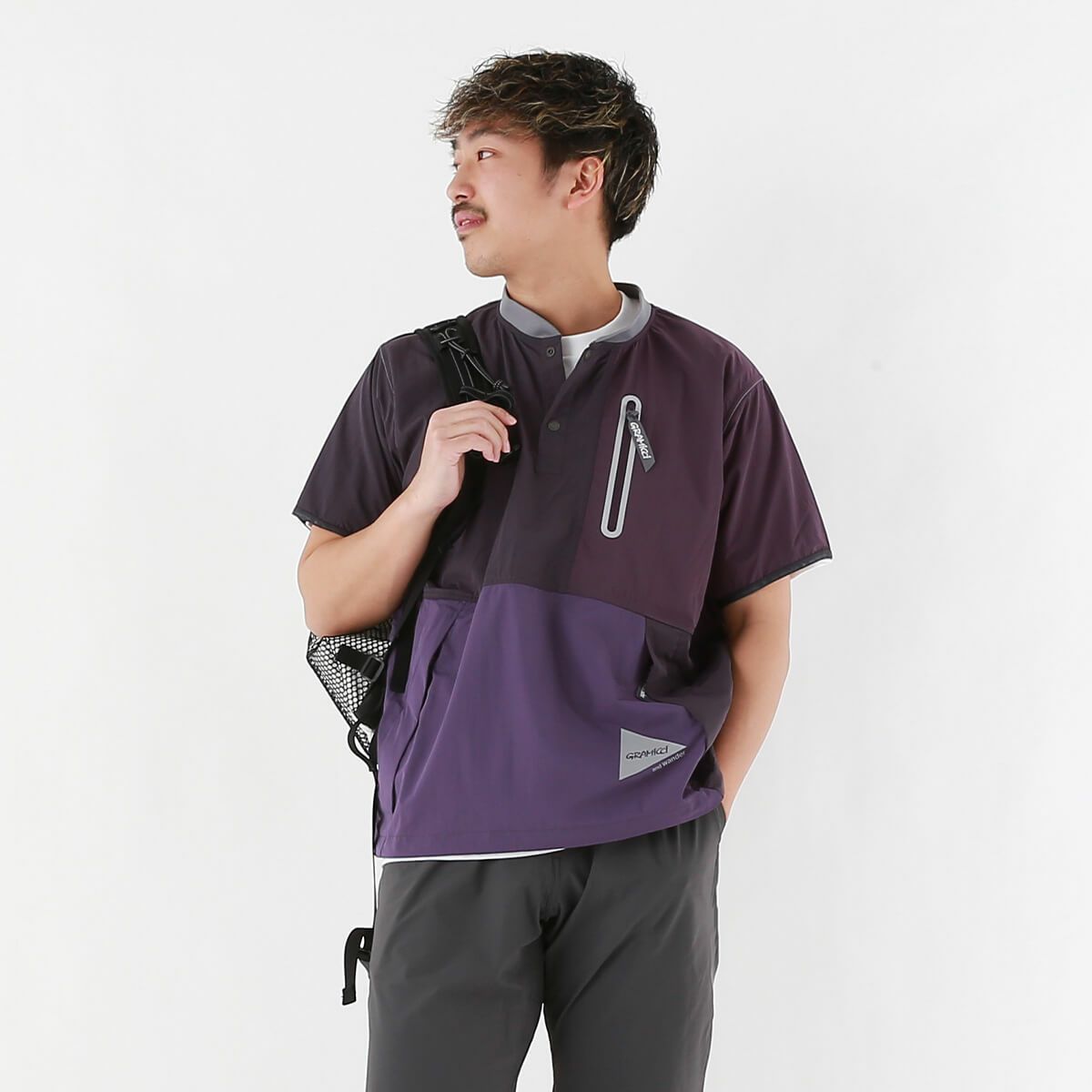 GRAMICCI×and wander グラミチ×アンドワンダー パッチワークウィンドTEE