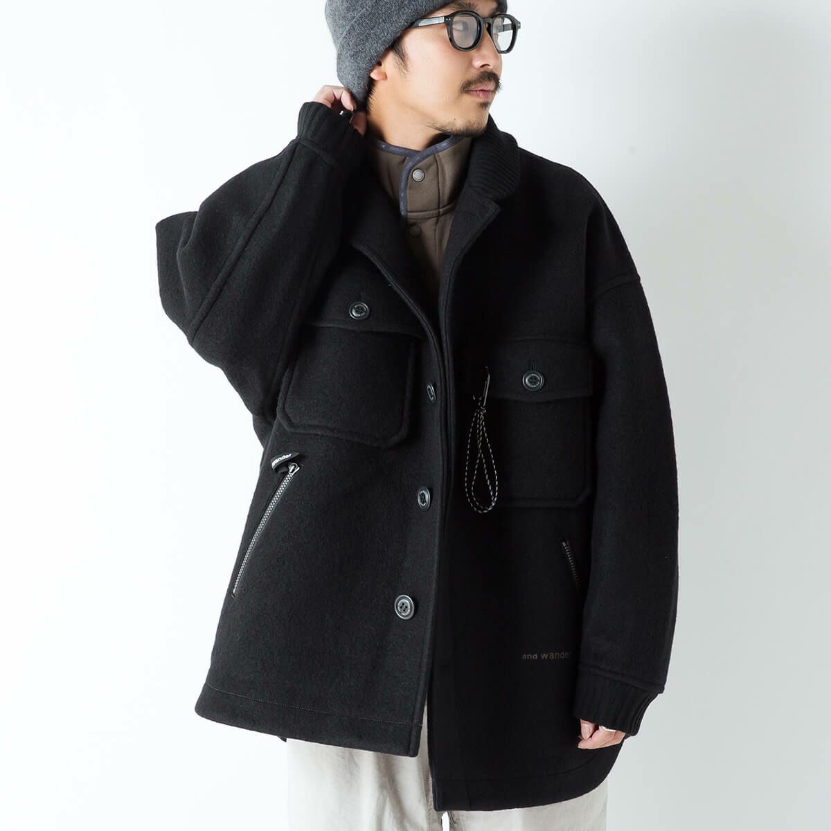 and wander アンドワンダー ウールシャギージャケットロング