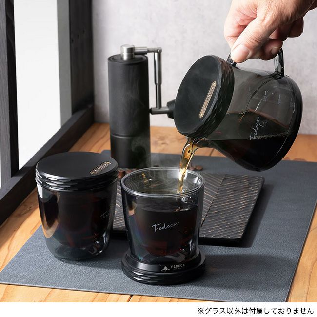 新品未使用】FEDECA ダブルウオ一ルグラス ＆コ一スタ一兼蓋×2セット